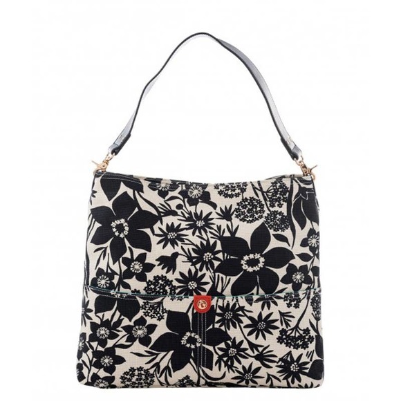 Spartina 449 Handbags - Spartina 449 Black & Ivory Floral Print Privateer Linen Leather Large Tote Bag